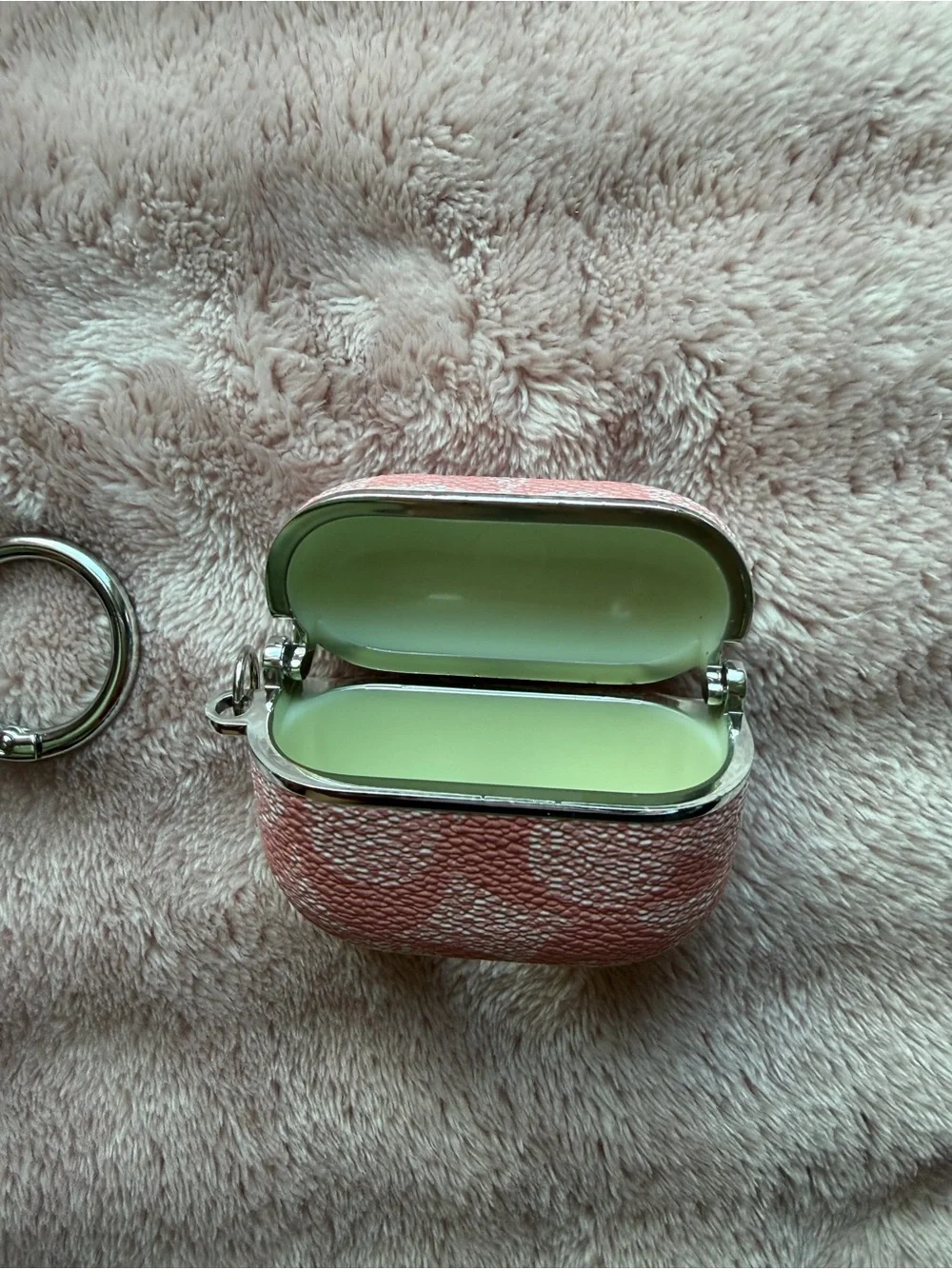 Pink Patterne AirPods  Case with Silver Key Ring